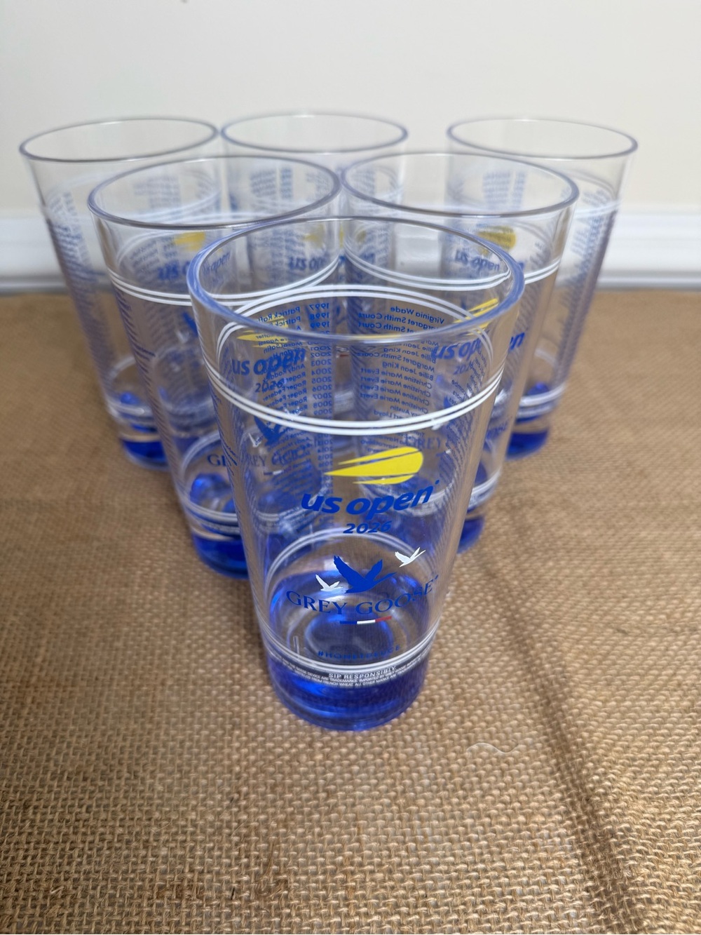 Grey Goose US Open 2026 limited edition Glasses Set of 6 Clear Blue used once